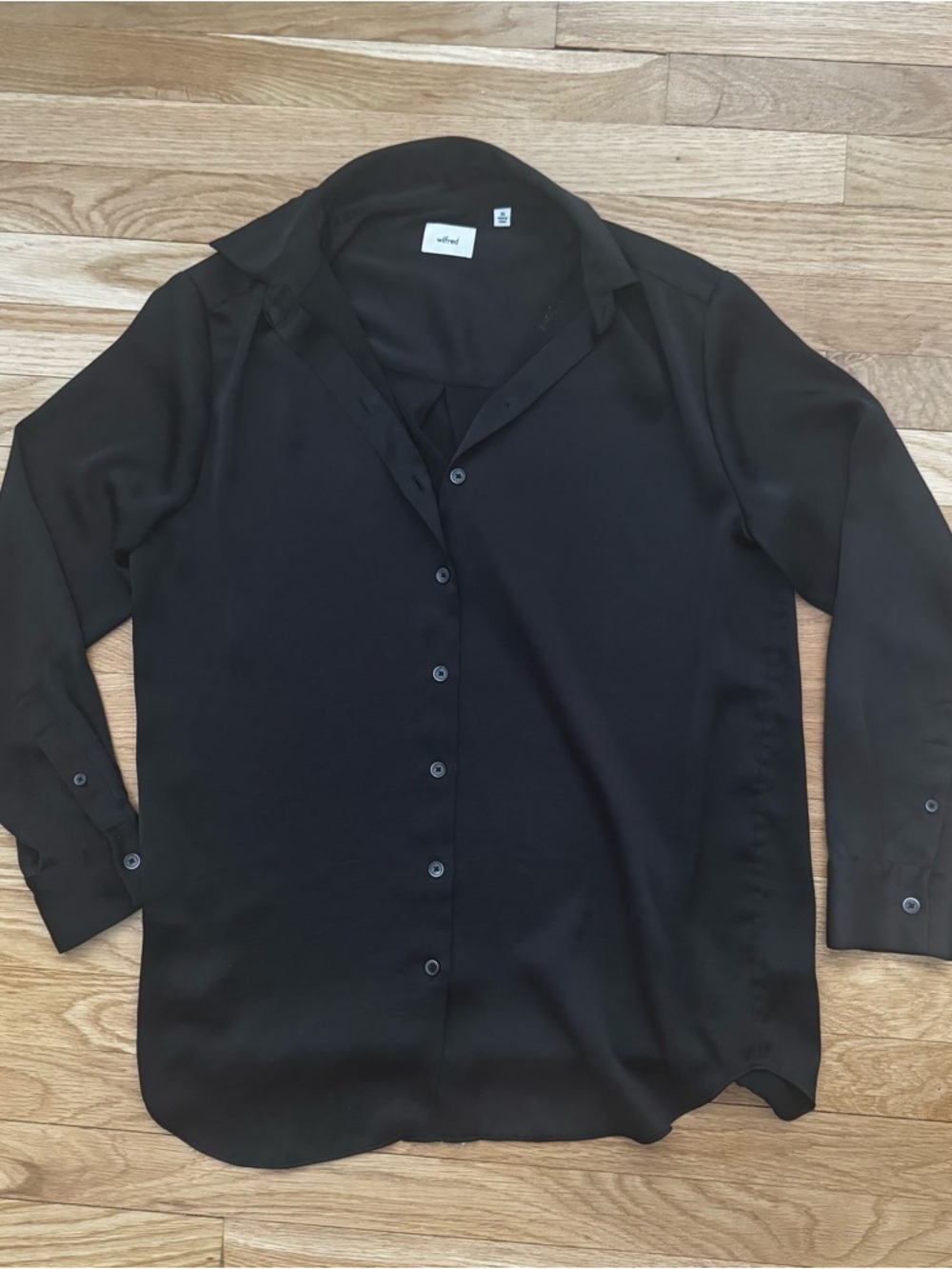 Aritzia Silky Black Long-Sleeve Button-up Blouse